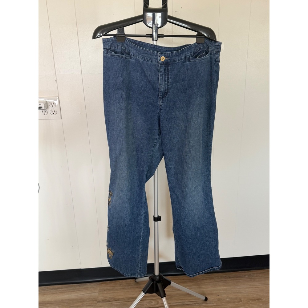 Avenue Jeans Denim Pants Women 18 Blue Excellent Floral Embroidered Stretch